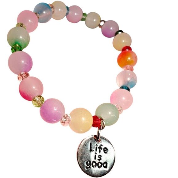 Life Is Good Charm Handmade Beaded Bracelet - Picture 2 of 3